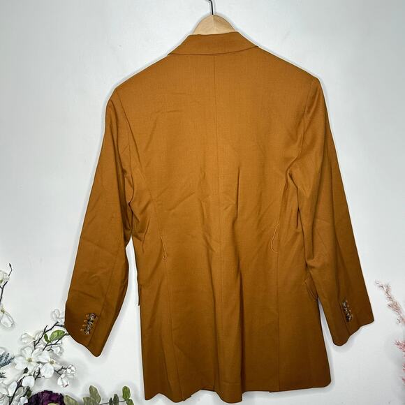 ARGENT Belted Double Breasted Blazer in Seasonless Wool Camel Tan Sz 0 {3B46} - Picture 4 of 5